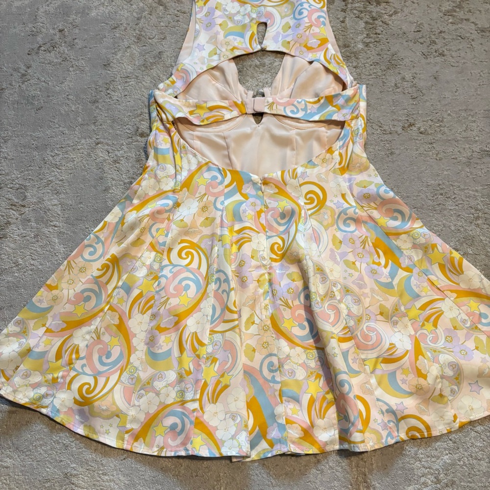 For Love & Lemons Marcia Floral Celestial Star Satin Mini Dress Size Medium - Picture 15 of 16